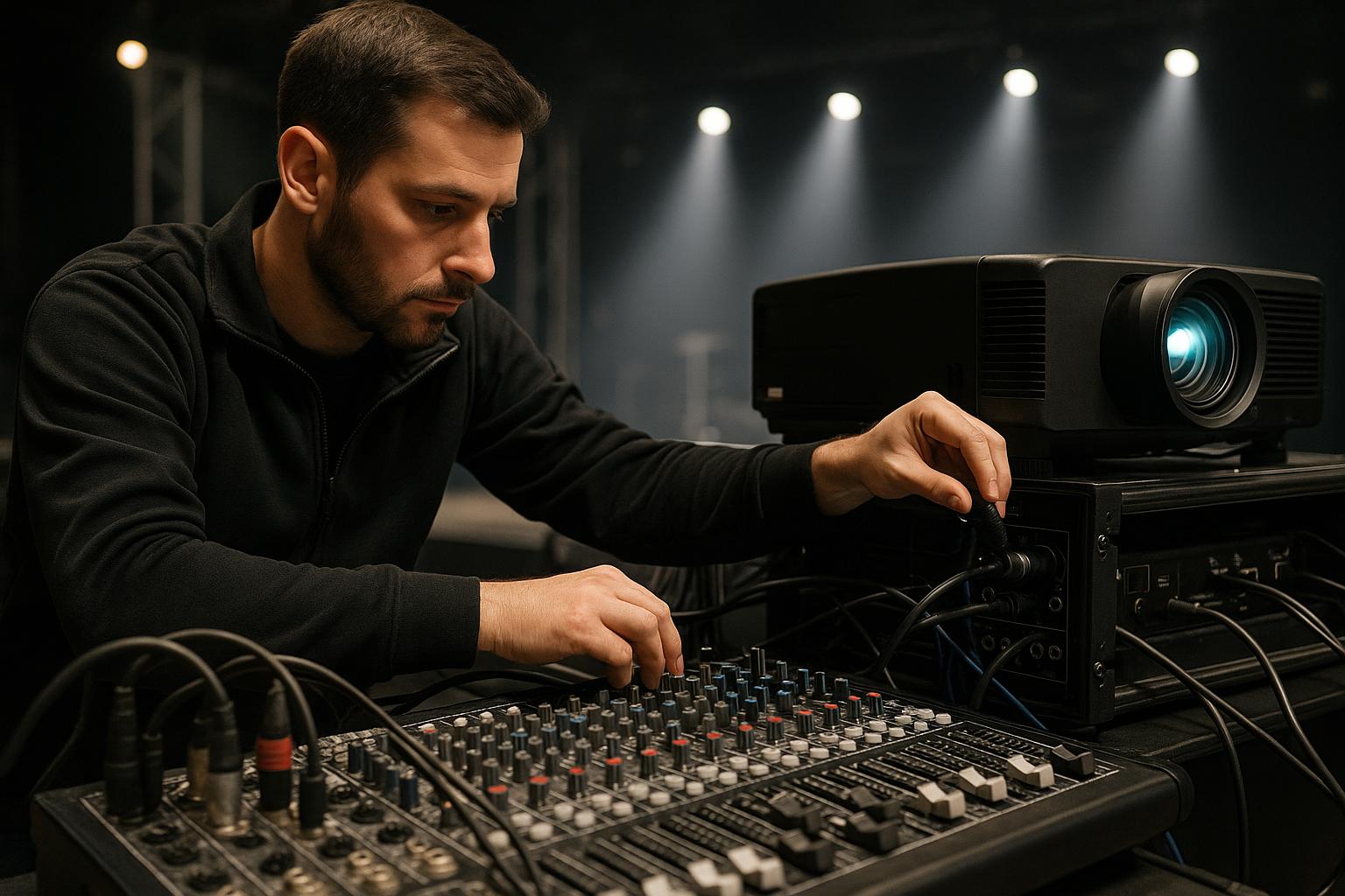 Технический специалист проверяет оборудование на площадке